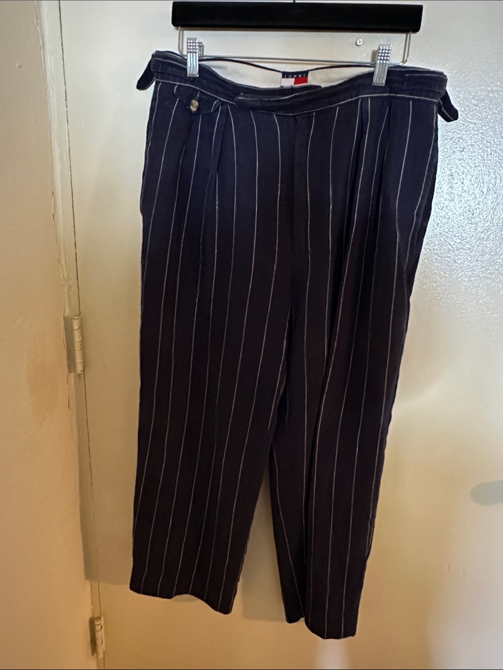 Tommy Hilfiger Blue Pinstripe Linen Cotton Dress Pants 32W Classic Fit Straight